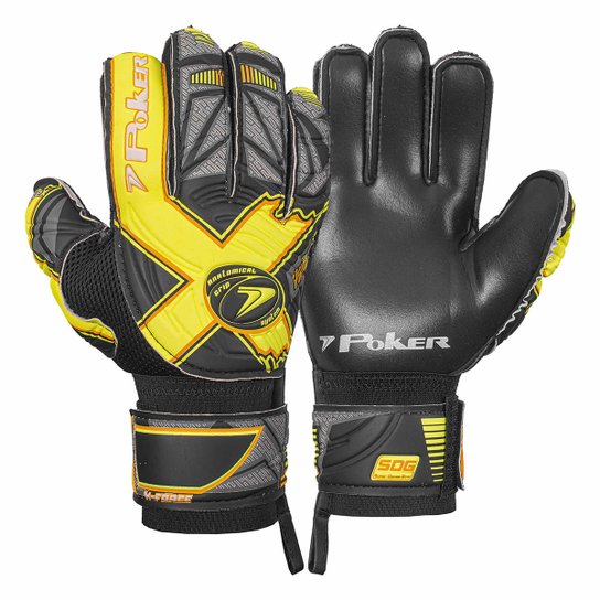 Luva De Goleiro Futebol de Campo Semi Profissional Poker Multiterreno X-Force - Preto+Amarelo Menor preço em Luva De Goleiro Futebol de Campo Semi Profissional Poker Multiterreno X-Force - Preto+Amarelo