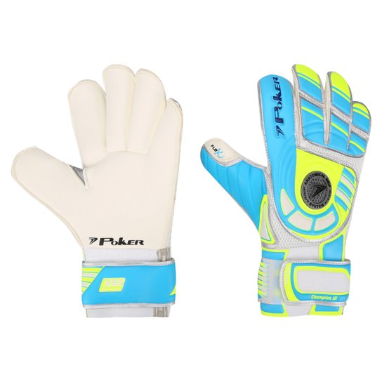 Luva de Goleiro Poker Champion 3 Pro Silver - Azul Turquesa+Branco