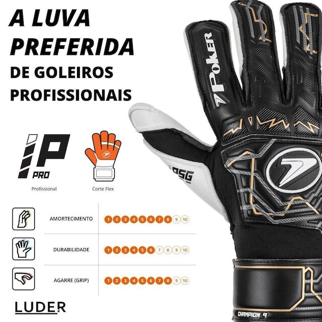 Luva de Goleiro Poker Champion 9 Profissional Futebol de Campo