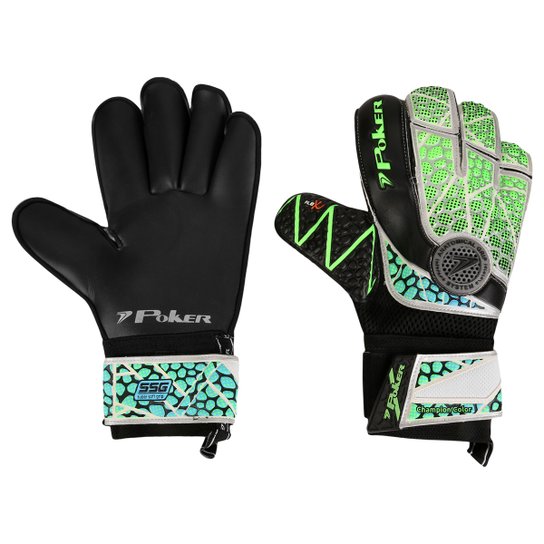 Luva de Goleiro Poker Champion Color Pro Silver - Preto+verde