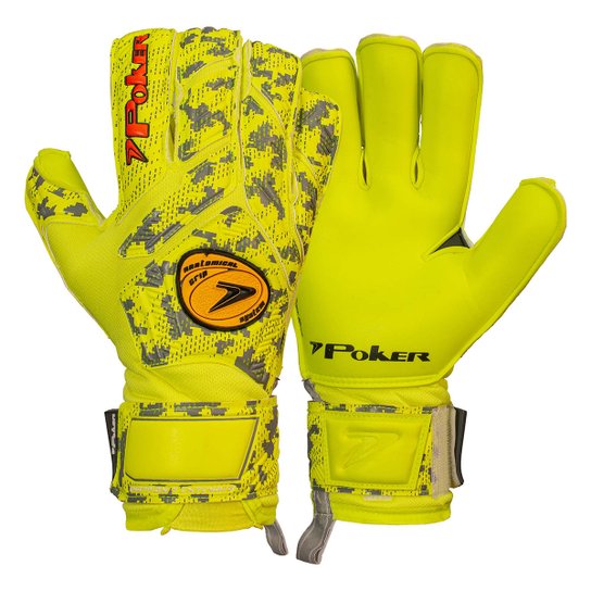 Luva de Goleiro Poker Profissional Champion 7 Extended - Amarelo+Cinza Menor preço em Luva de Goleiro Poker Profissional Champion 7 Extended - Amarelo+Cinza