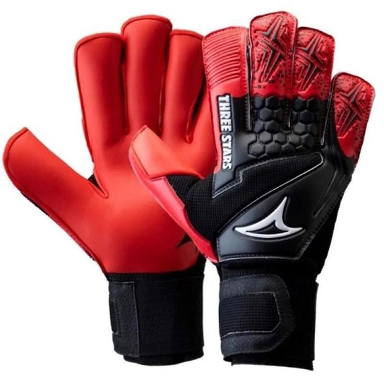 Luva de Goleiro Three Stars Sky Profissional - Vermelho Menor preço em Luva de Goleiro Three Stars Sky Profissional - Vermelho