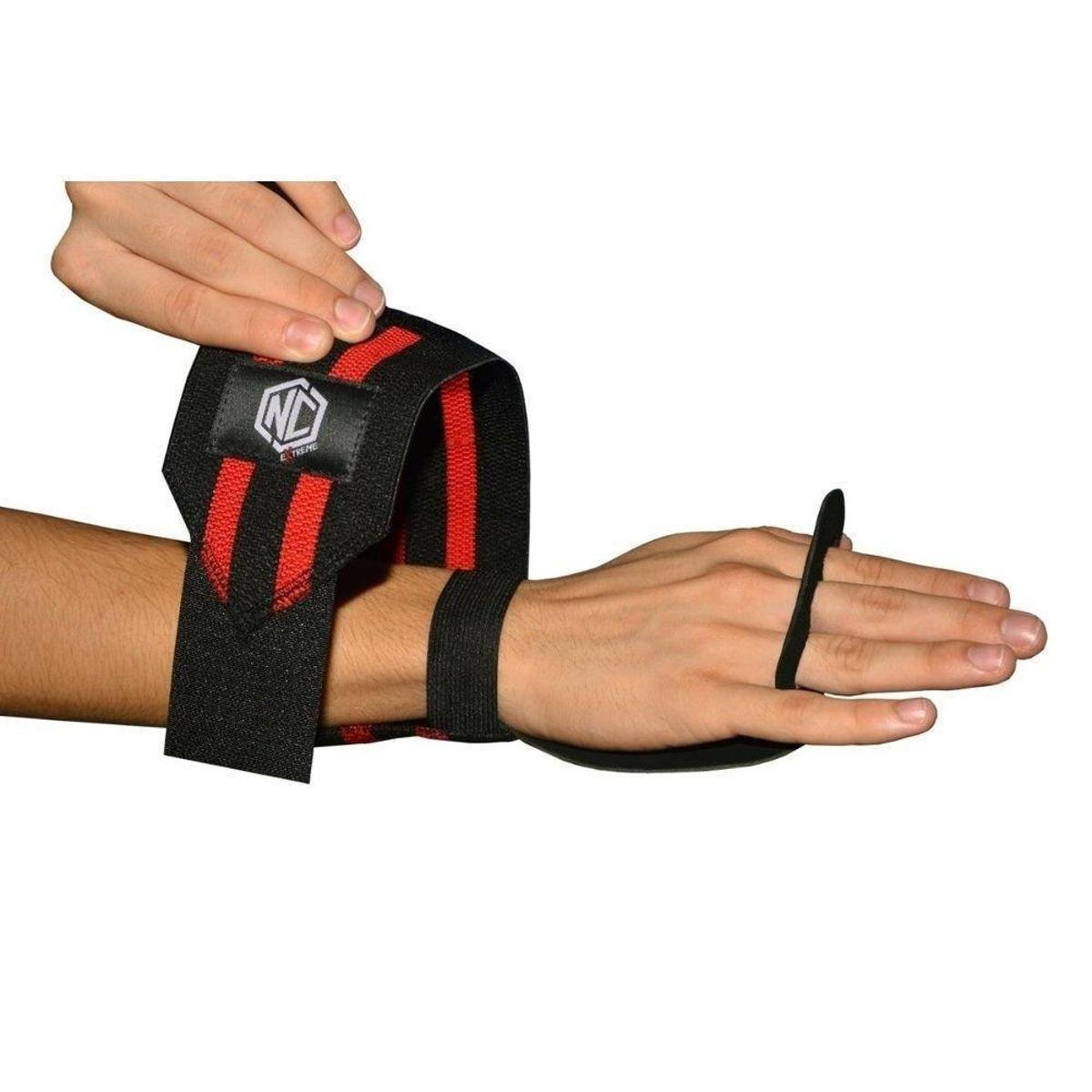 Luva Grip Munhequeira Pull Up Crossfit Protetor Nc Extreme Preto e