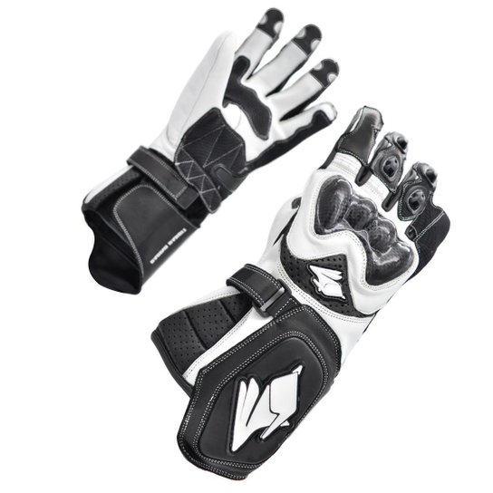 Luva Motociclista Couro e Fibra de Carbono STRIKE - Racing Rabbit - Branco Menor preço em Luva Motociclista Couro e Fibra de Carbono STRIKE - Racing Rabbit - Branco