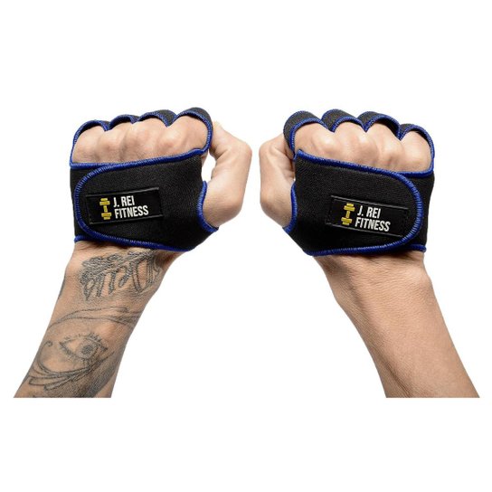 Luvas Para Academia Fitness De Treino Com Polegar - Preto+Azul Menor preço em Luvas Para Academia Fitness De Treino Com Polegar - Preto+Azul
