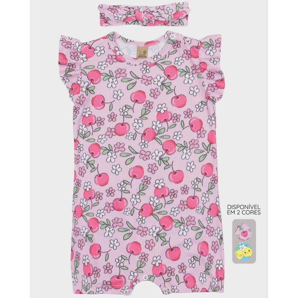 Macacão bebê de verão com estampa exclusiva leve e estiloso - Rosa Amarelo - Bebê 3 a 18 meses