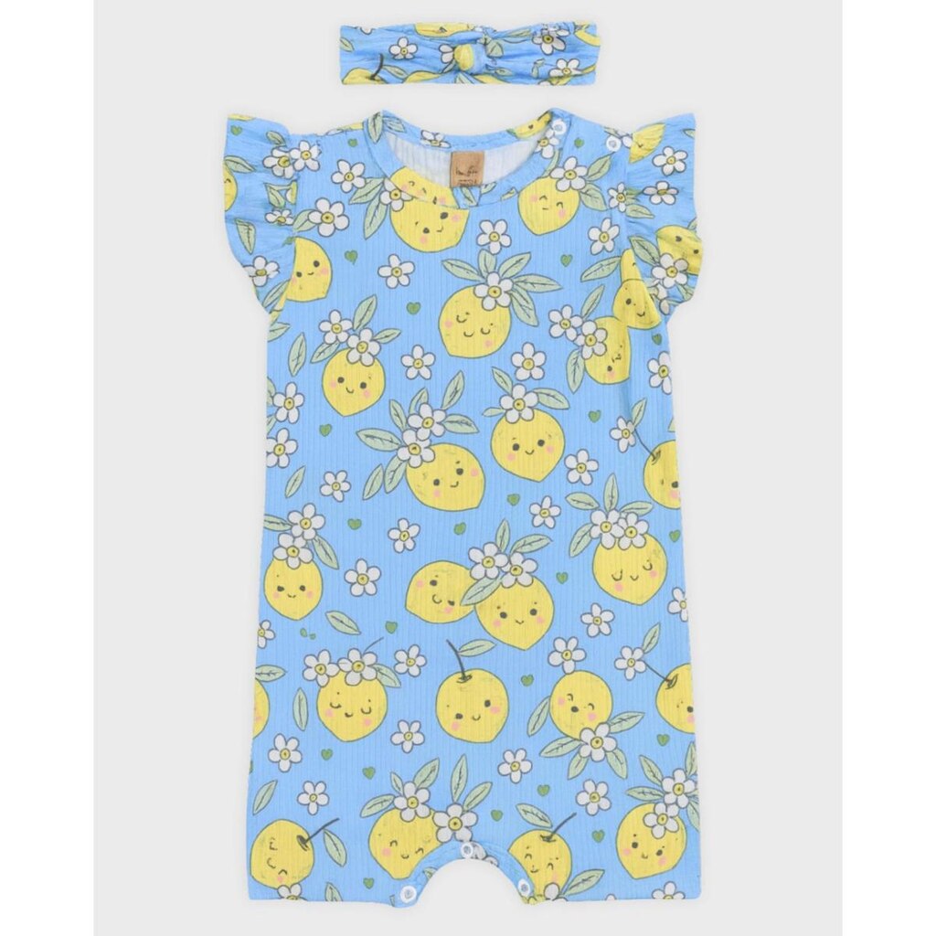 Macacão bebê de verão com estampa exclusiva leve e estiloso - Rosa Amarelo - Bebê 3 a 18 meses