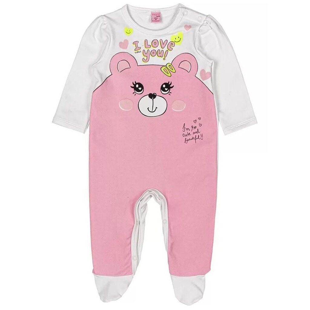 MACACÃO BEBÊ MENINA URSO ROSA - MOMI