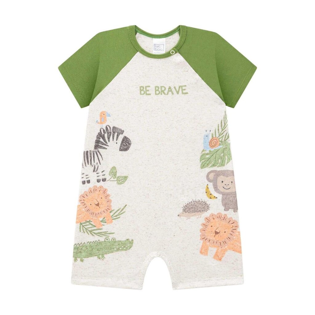 Macacão Bebê Menino Em Linho Bege Bichos Luc.Boo