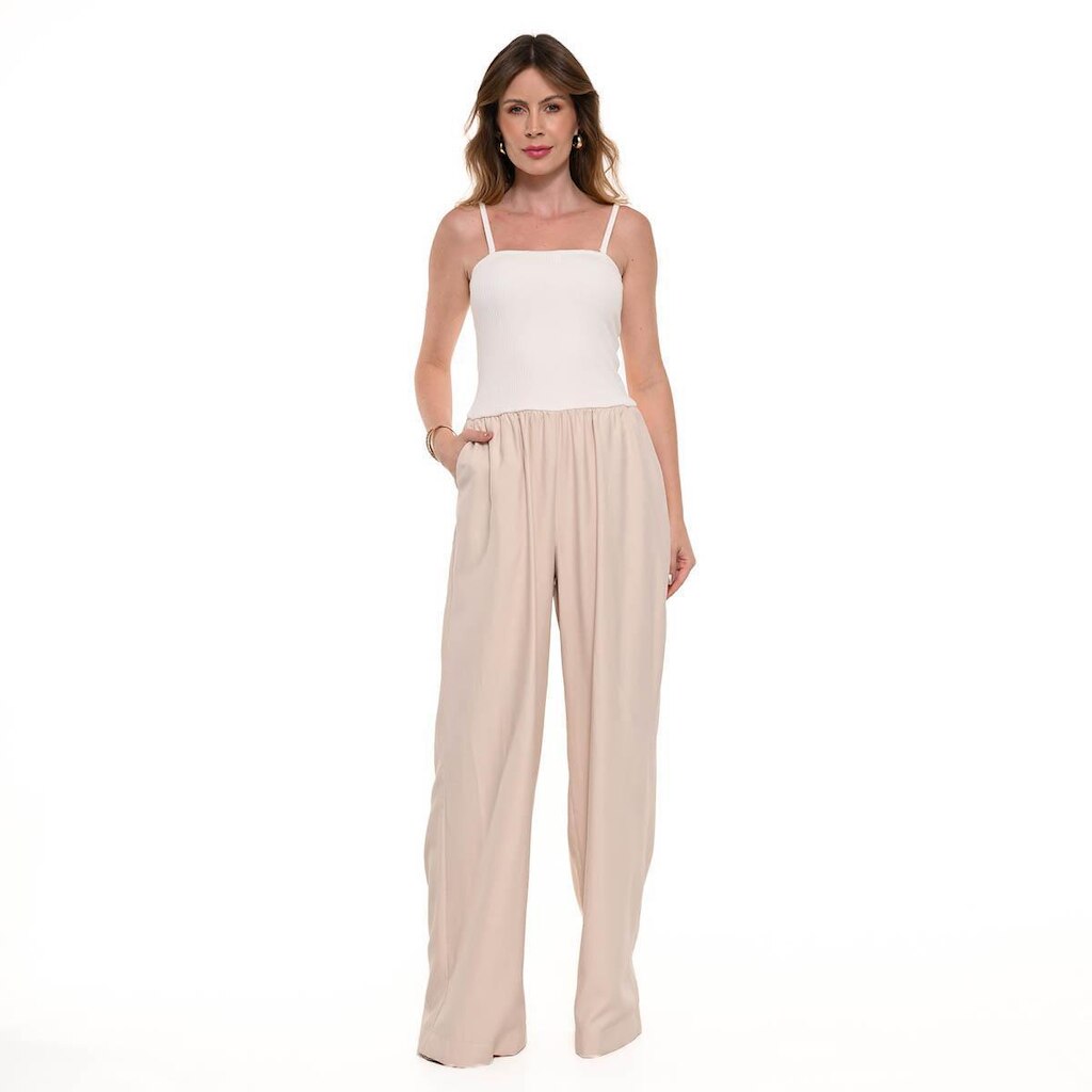 Macacão Bisô Canelado/Pantalona Feminino
