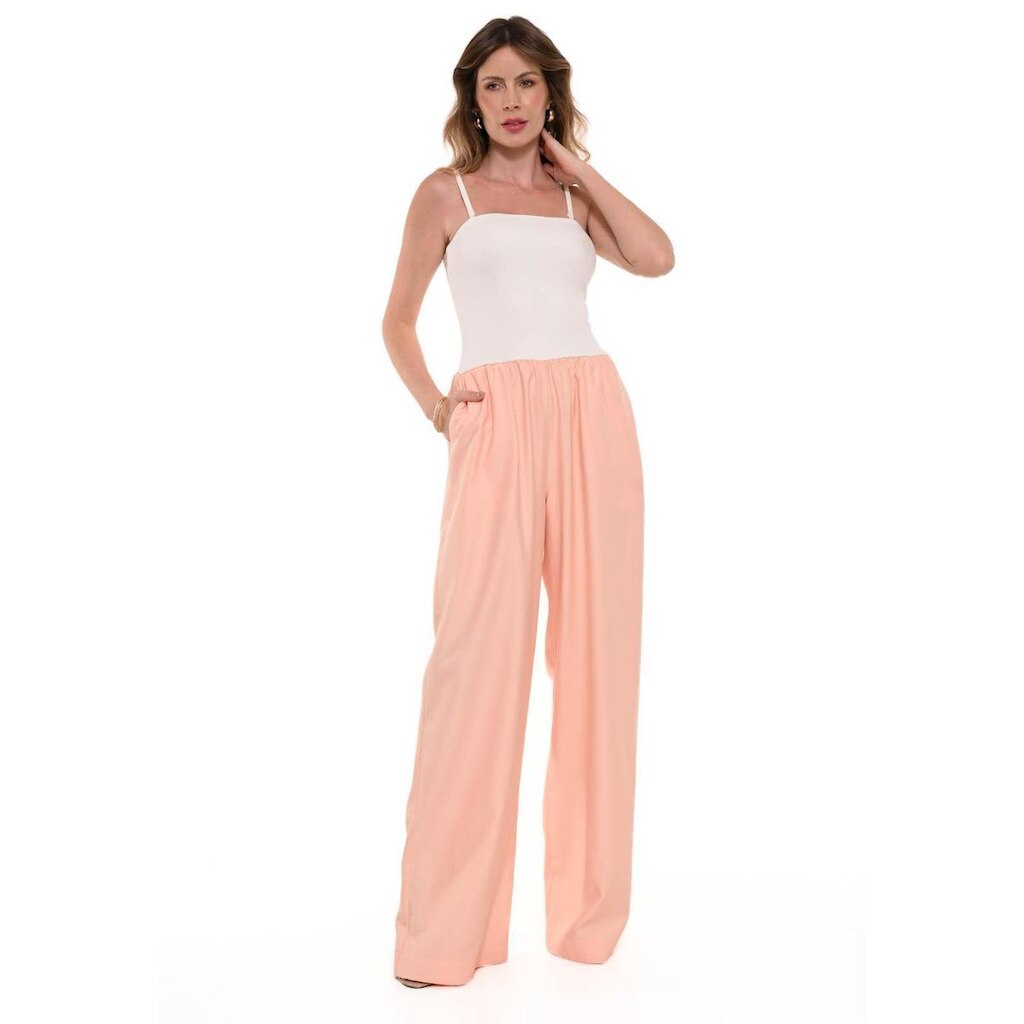 Macacão Bisô Canelado/Pantalona Feminino