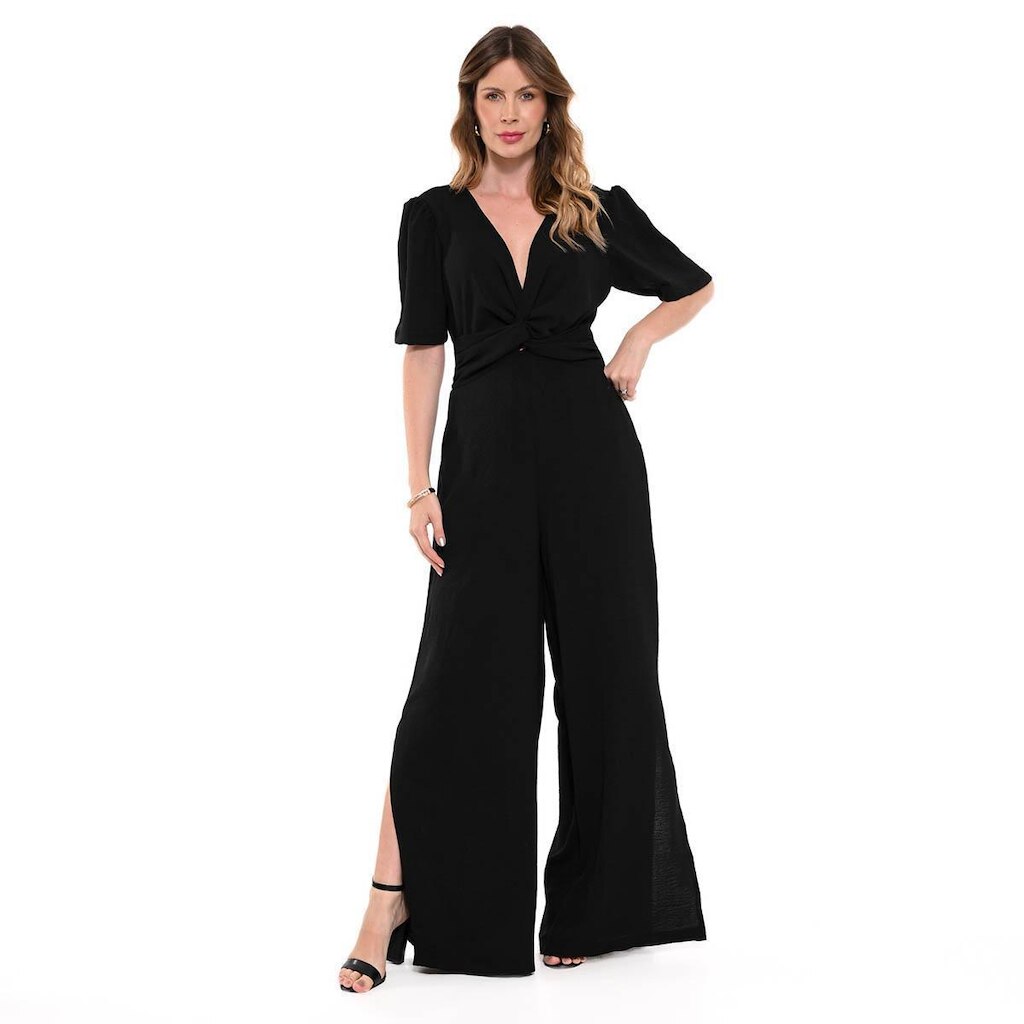Macacão Bisô Decote Pantalona Feminino
