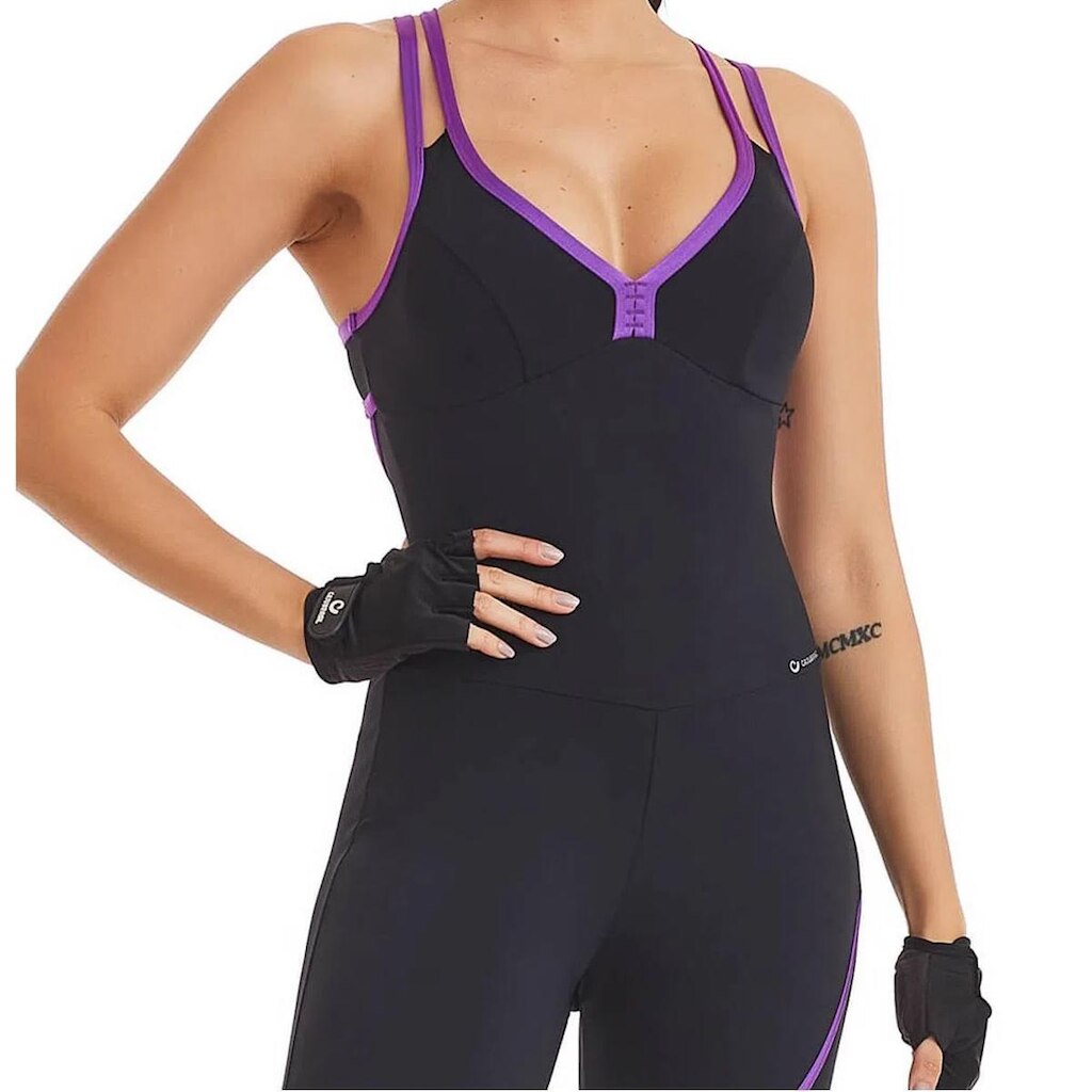 Macacão Caju Brasil Nakay Everyone Preto e Roxo - Feminino