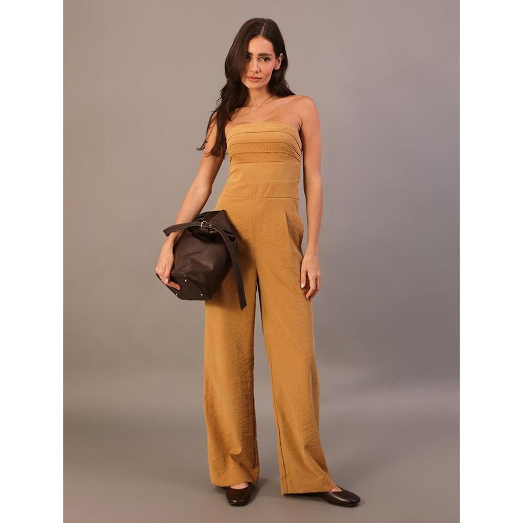 Macacão Calvin Klein Jeans  Wideleg Com Pregas No Busto Havana