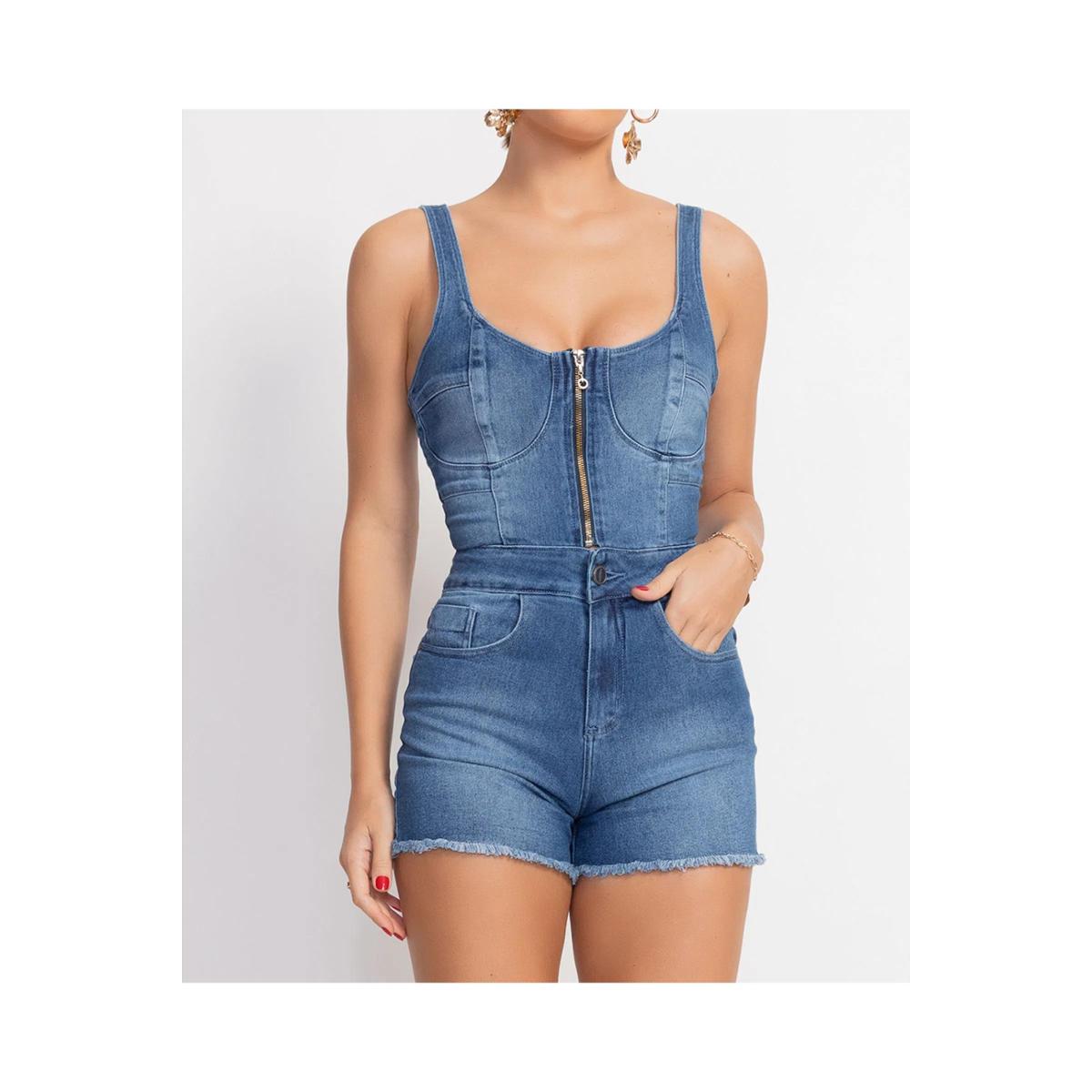 Macacão Curto Básico Feminino Moda Tendência - Jeans | Netshoes