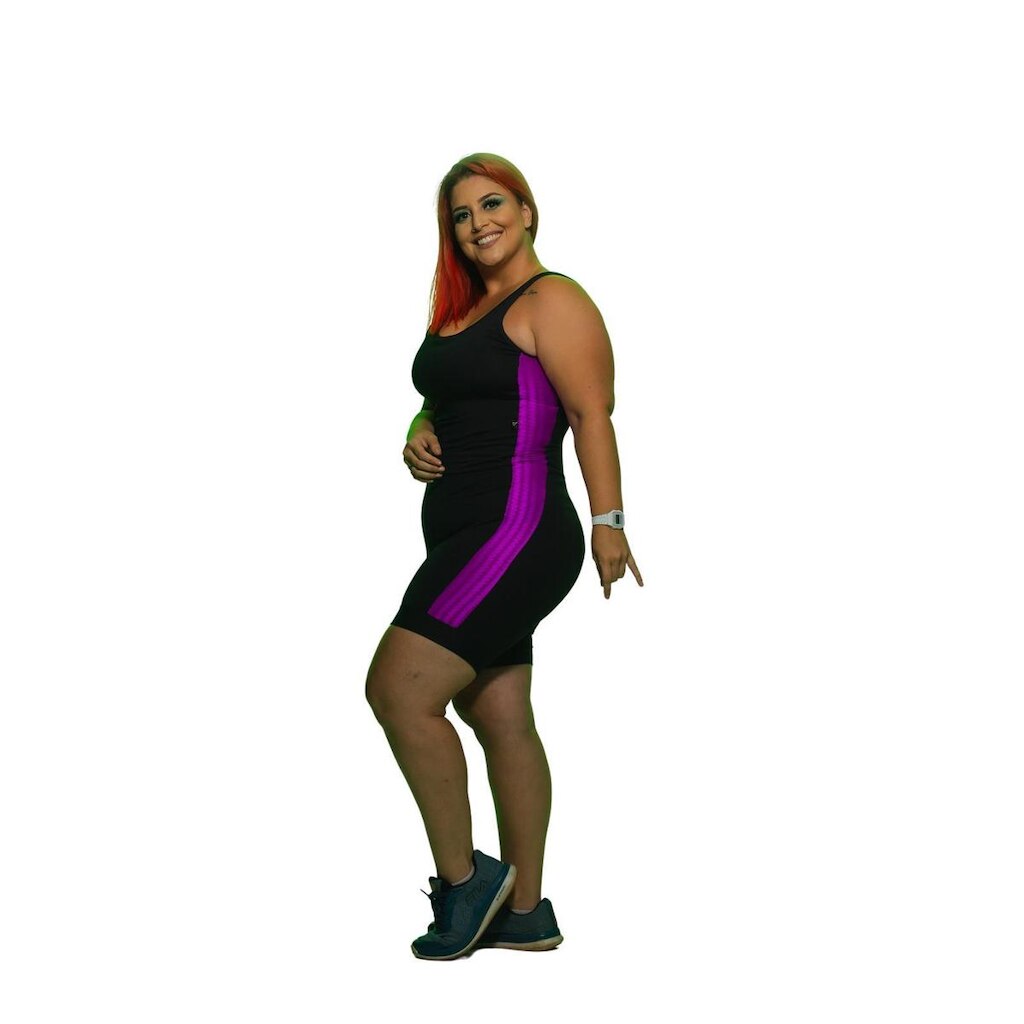 Macacão Curto Com Detalhes Lateral Plus Size - Preto - G2