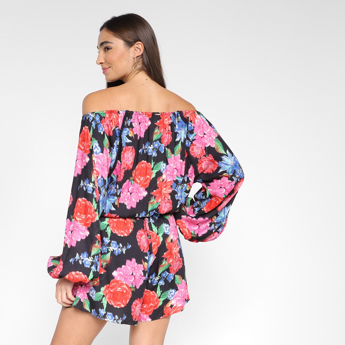 Macacão Curto Lança Perfume Floral Manga Longa Feminino - 1