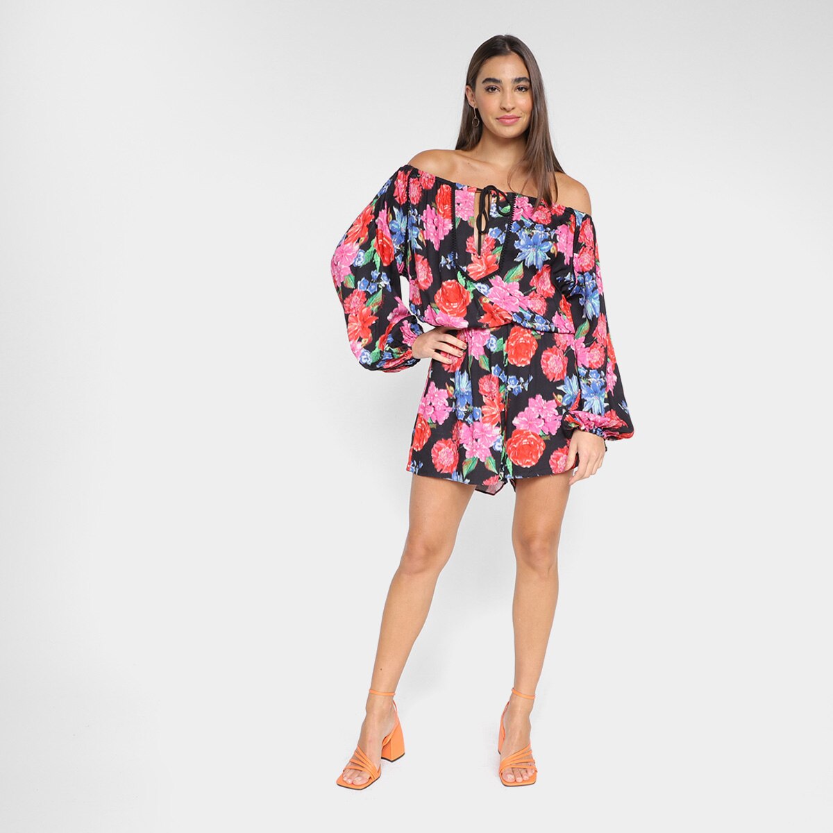 Macacão Curto Lança Perfume Floral Manga Longa Feminino - 3