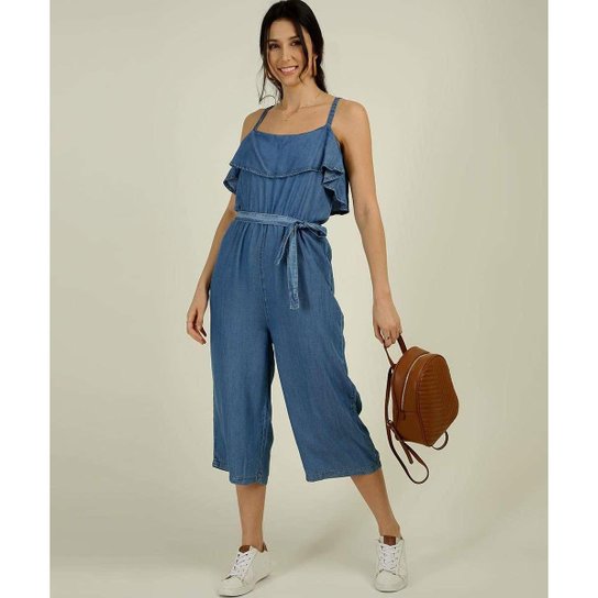 Macacão Feminino Pantacourt Alças Finas - 10045735325 - Azul Claro Menor preço em Macacão Feminino Pantacourt Alças Finas - 10045735325 - Azul Claro