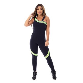 Macacão Fitness Feminino Compressão Detalhe Neon Um Ombro Com Bojo Orbis - PRETO COM ROSA NEON, G