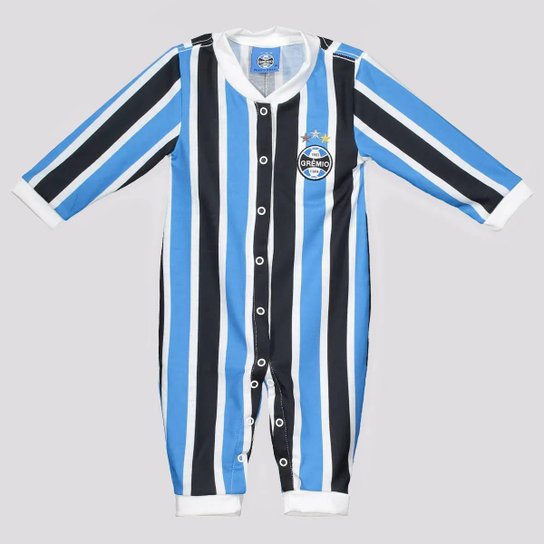 Macacão Grêmio Tricolor Manga Longa Infantil Azul e Preto - Azul Menor preço em Macacão Grêmio Tricolor Manga Longa Infantil Azul e Preto - Azul
