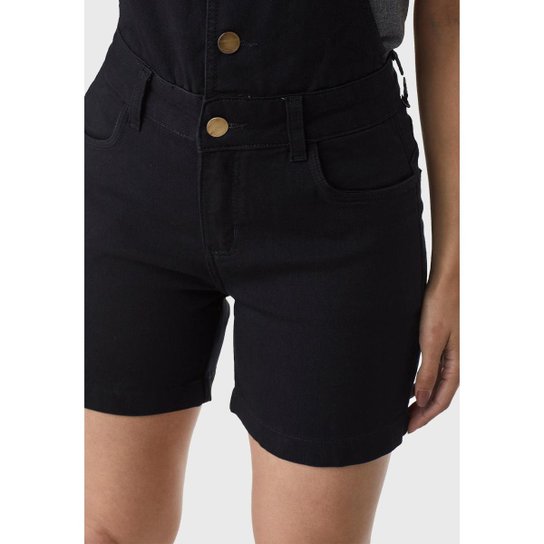 Macacão Jeans Curto HNO Jeans Maquinho Preto - Preto