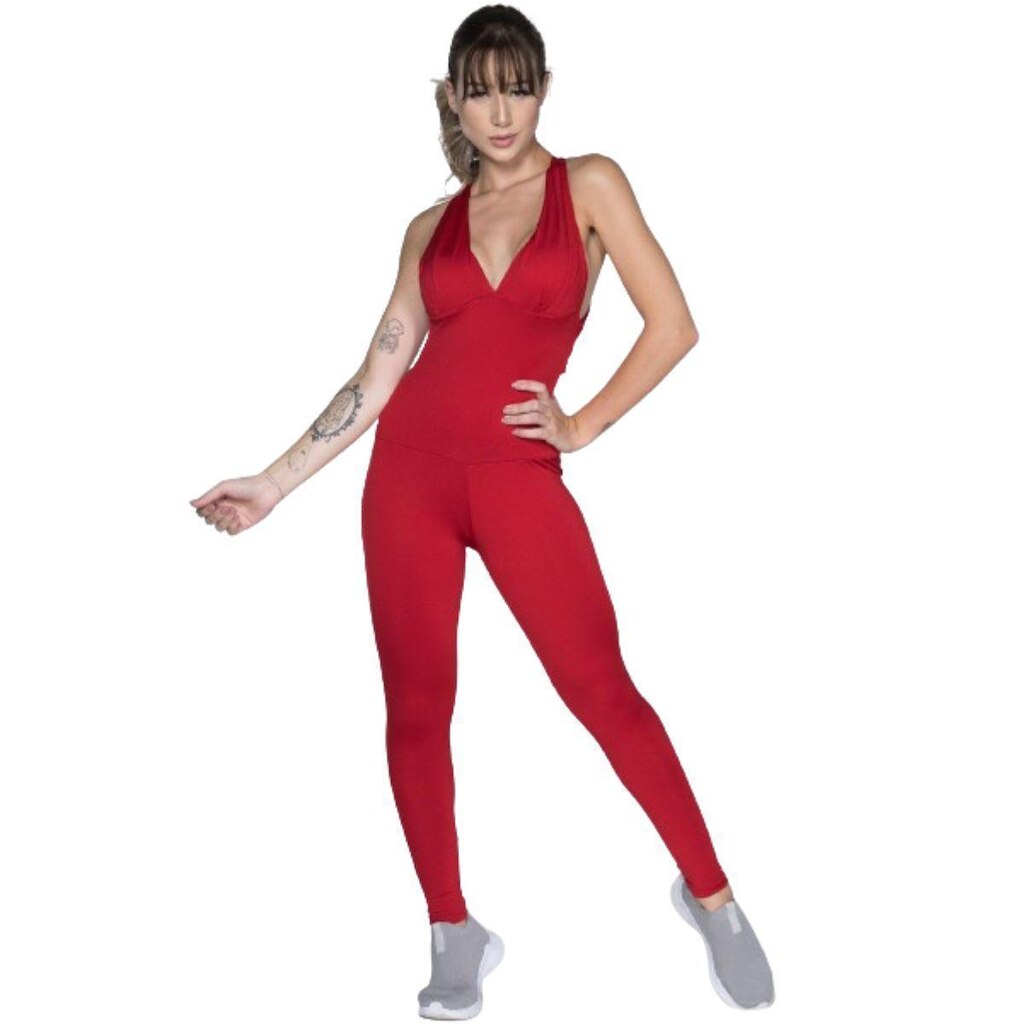 Macacão Liso Longo Com Bojo Vekyo Treino Suplex Fitness Feminina