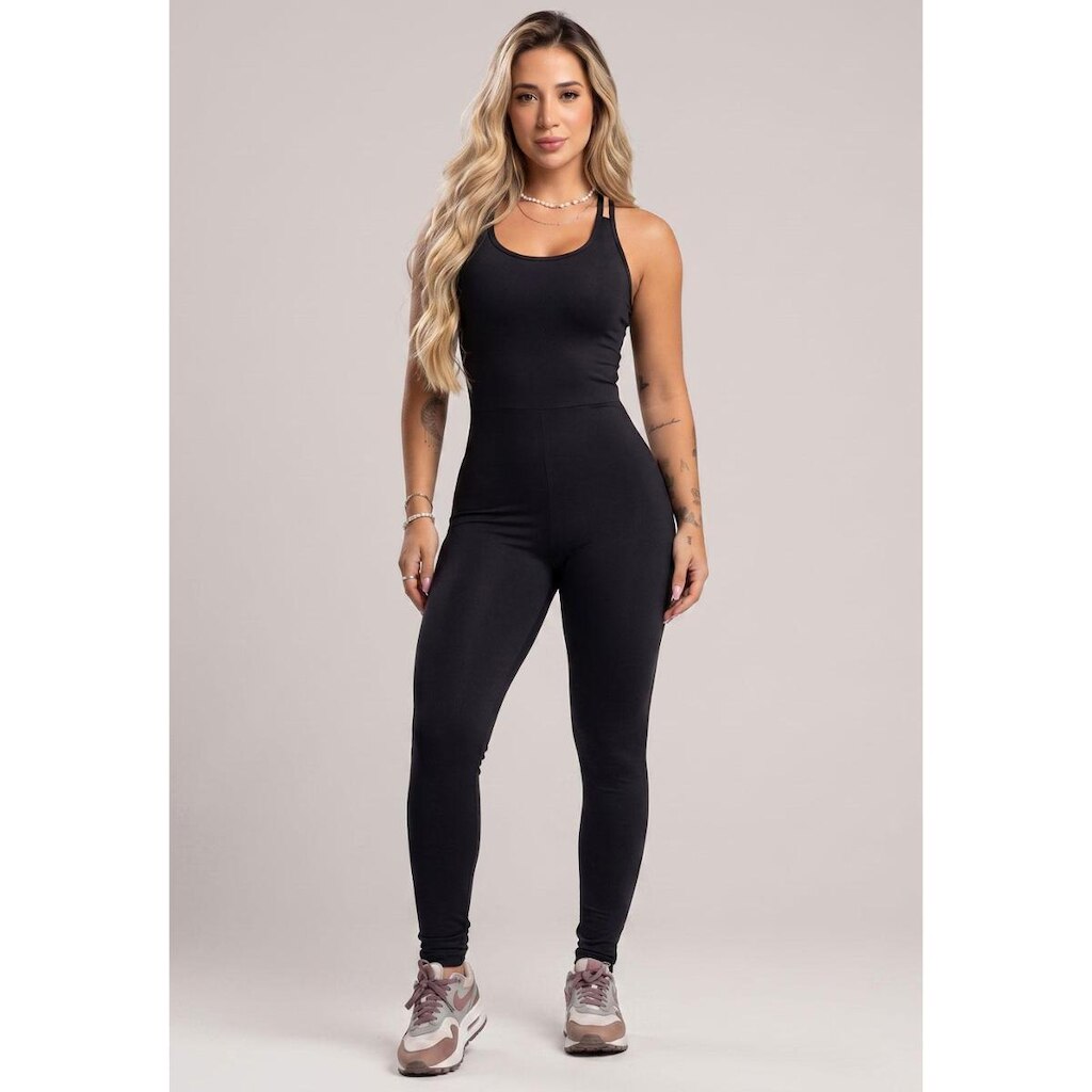Macacão Longo Cruzado Costa Nua Blackout Qualidade Zero Transparencia Macaquinho Fitness Mvb Modas