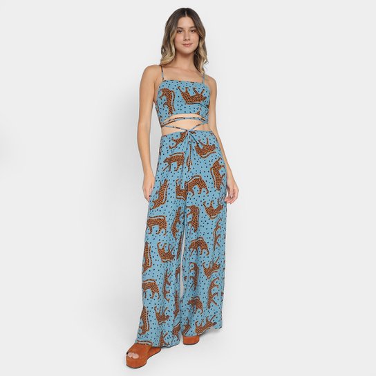 Macacão Longo Farm Onça Feminino - Estampado Menor preço em Macacão Longo Farm Onça Feminino - Estampado