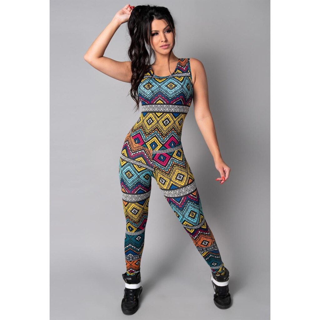 Macacão Longo Feminino Suplex Estampado Fitness Academia Mvb Modas