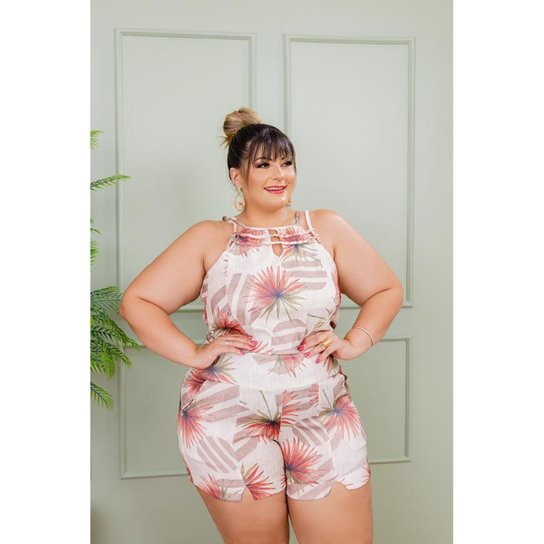 Macacão Macaquinho Plus Size Moda Roupas Femininas GG - Branco Menor preço em Macacão Macaquinho Plus Size Moda Roupas Femininas GG - Branco
