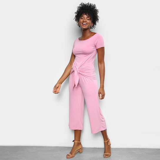 Macacão Pantacourt Volare Amarração Feminino - Rosa Menor preço em Macacão Pantacourt Volare Amarração Feminino - Rosa