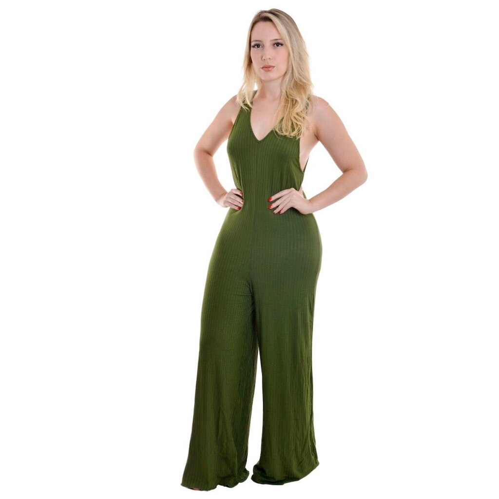 Macacão pantalona canelado feminino Liebe