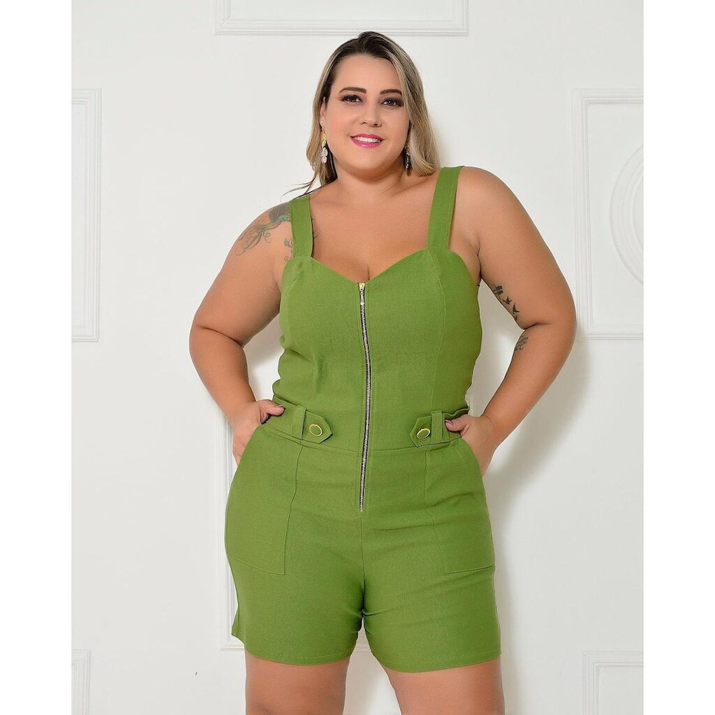 Macaquinho Alfaiataria Em Bengaline Plus Size