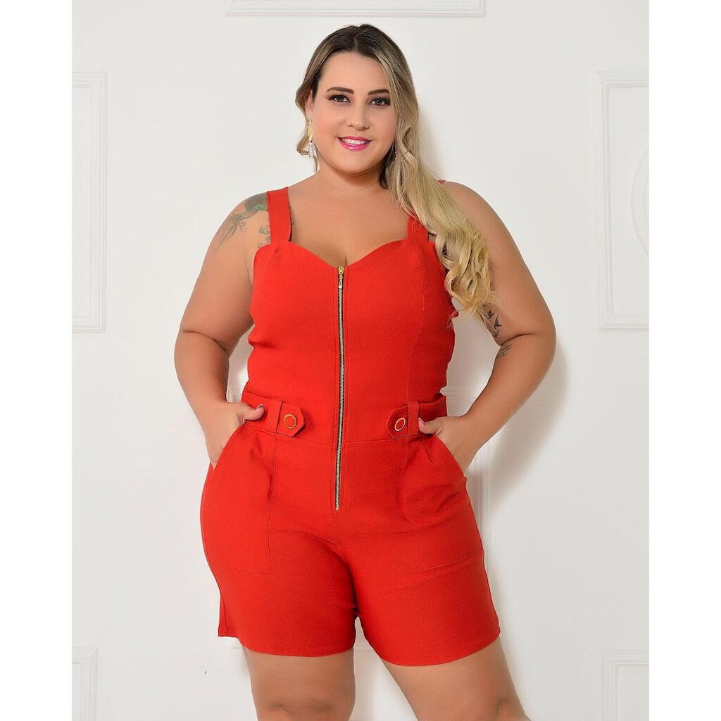 Macaquinho Alfaiataria Em Bengaline Plus Size