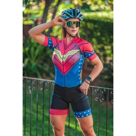 Macaquinho de Ciclismo Feminino Mulher Maravilha Estrelas Forro em GEL Manga Curta - GG - Vermelho+Azul Menor preço em Macaquinho de Ciclismo Feminino Mulher Maravilha Estrelas Forro em GEL Manga Curta - GG - Vermelho+Azul