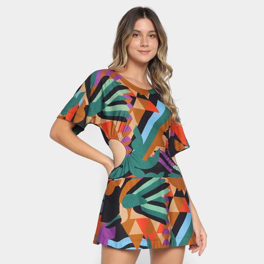 Macaquinho Farm Estampado Recorte Lateral Feminino - Estampado Menor preço em Macaquinho Farm Estampado Recorte Lateral Feminino - Estampado