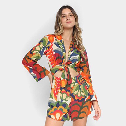 Macaquinho Farm Verão Manga Longa Feminino - Estampado | Netshoes