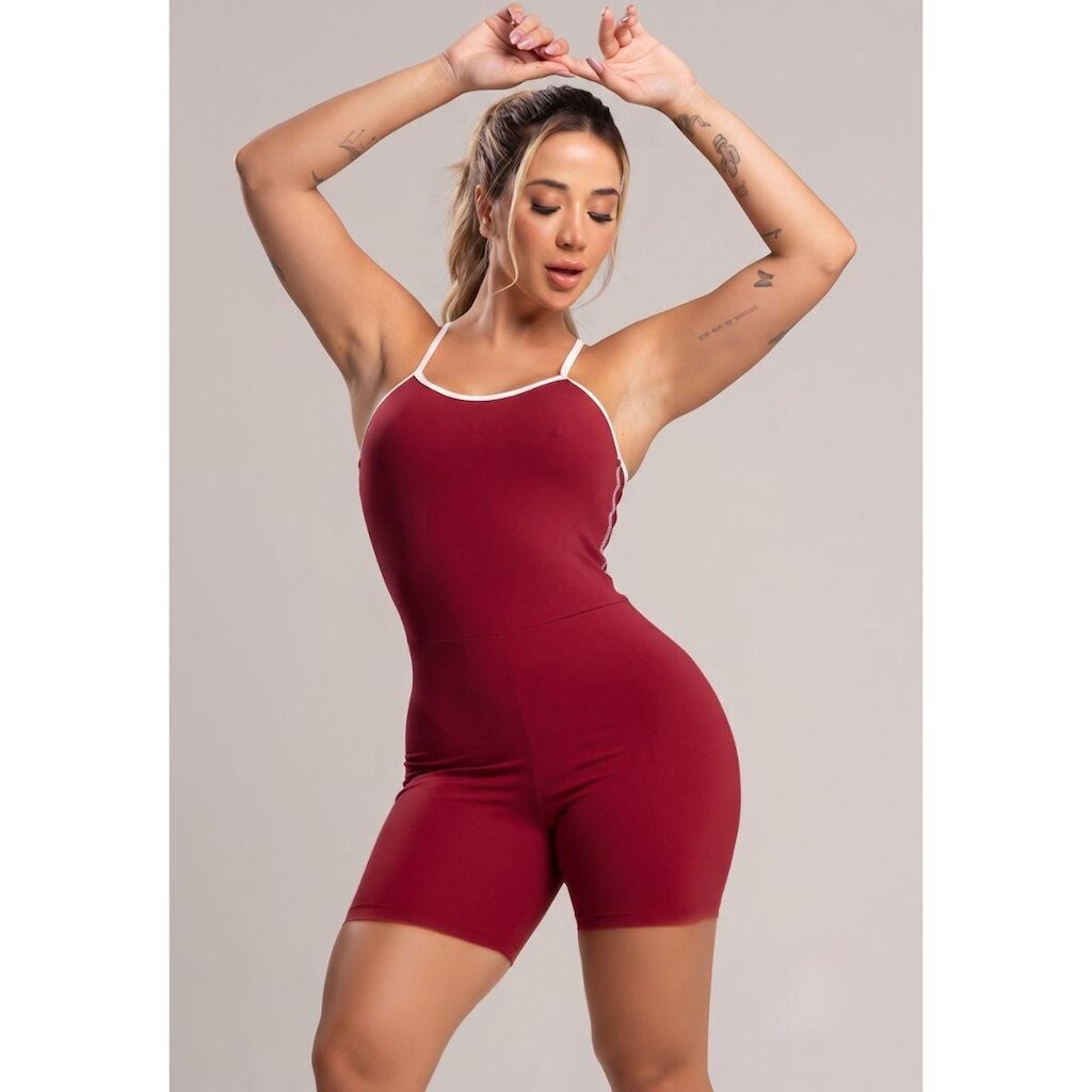 Macaquinho Fitness Alcinha Off White Poliamida Mvb Modas