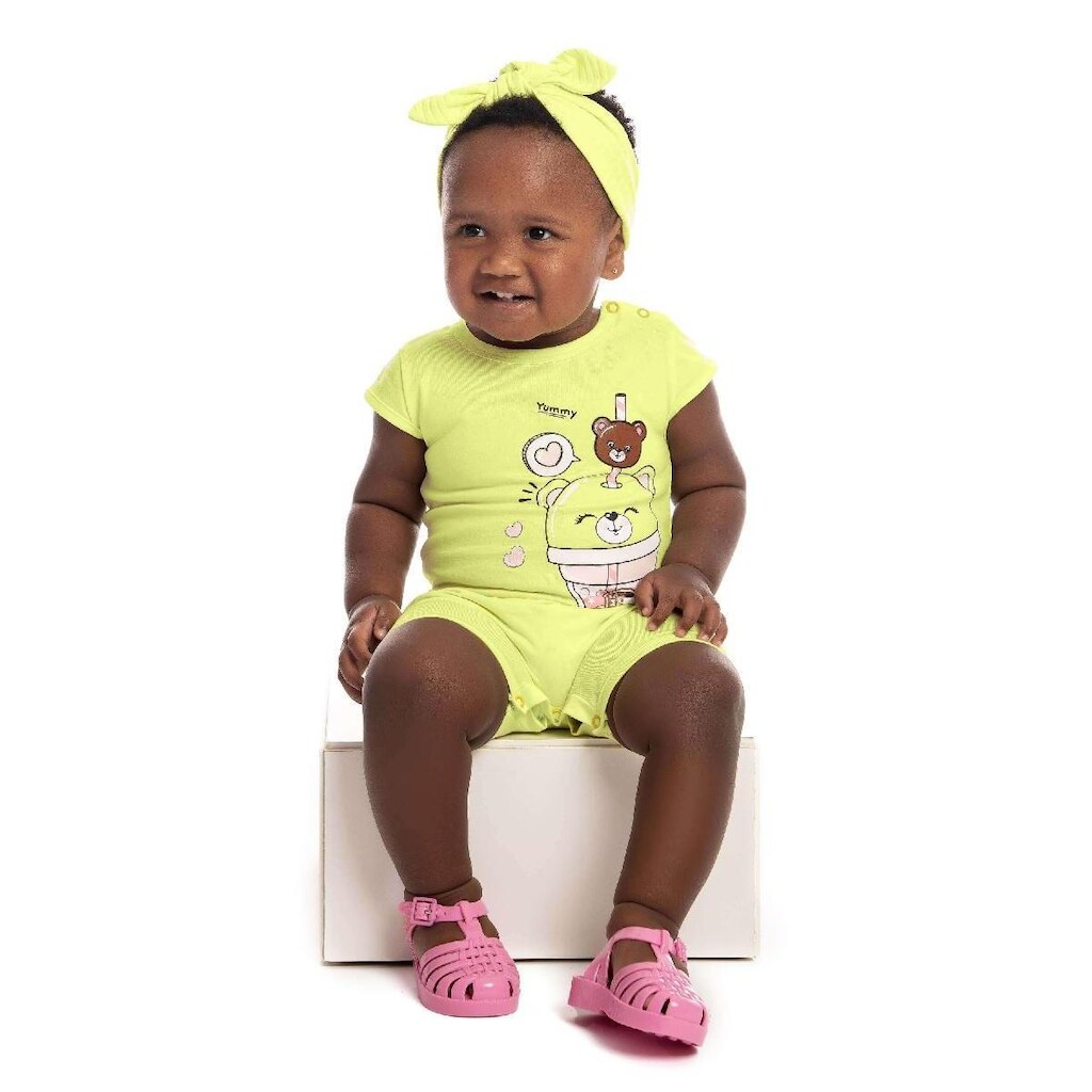 Macaquinho Infantil Bebê Menina Meia Malha Com Faixa
