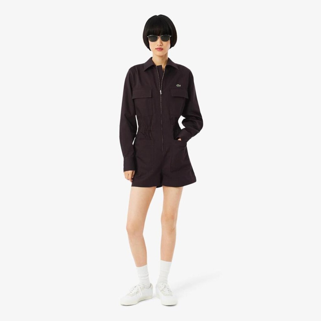 Macaquinho Lacoste Em Gabardine Stretch Com Gola Polo Feminino
