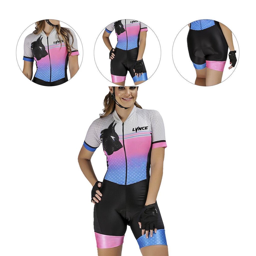 Macaquinho Lynce Feminino Pink Gradiente Square Com Pedras Ciclismo