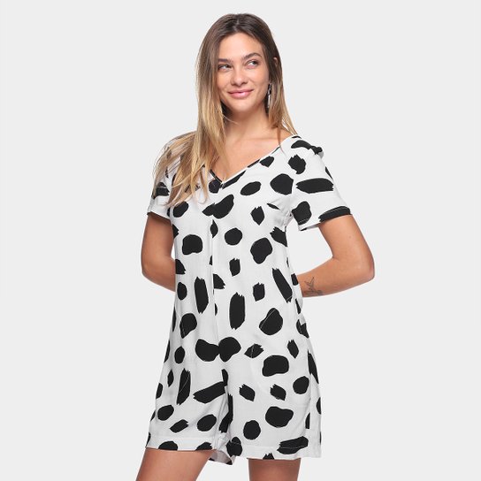 Macaquinho Mercatto Estampado Feminino - Off White Menor preço em Macaquinho Mercatto Estampado Feminino - Off White