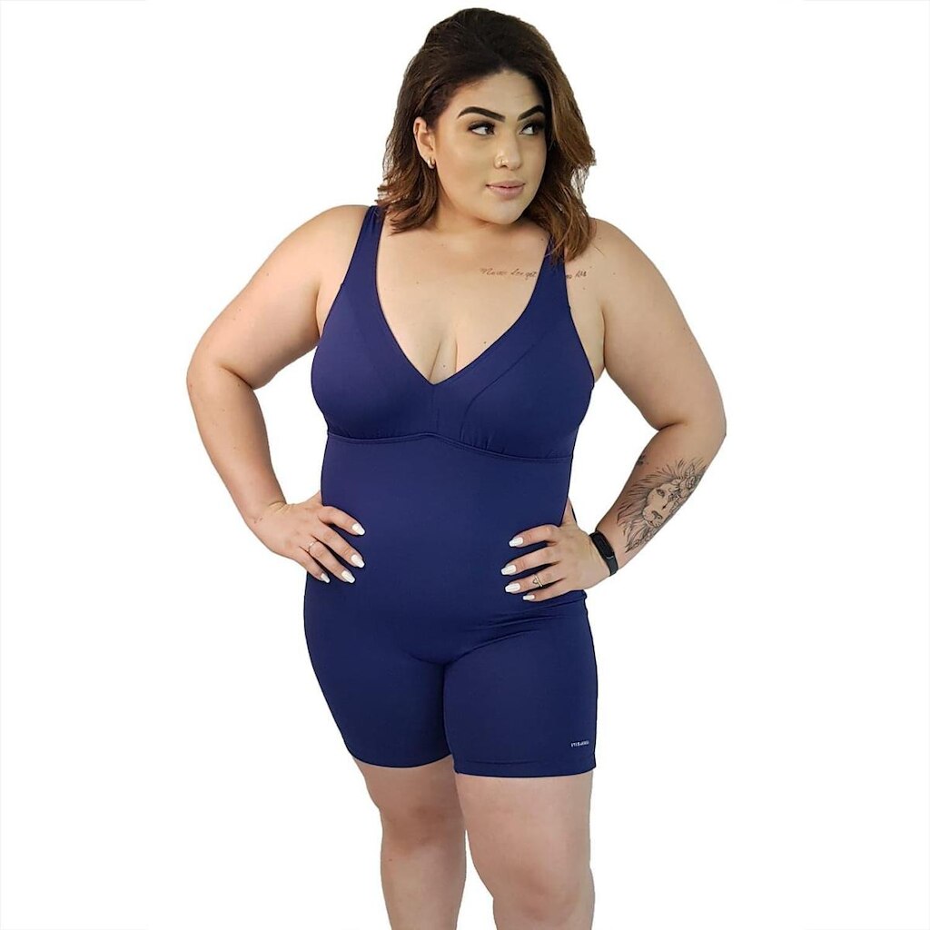 Macaquinho Natação Light Plus Size Azul Marinho