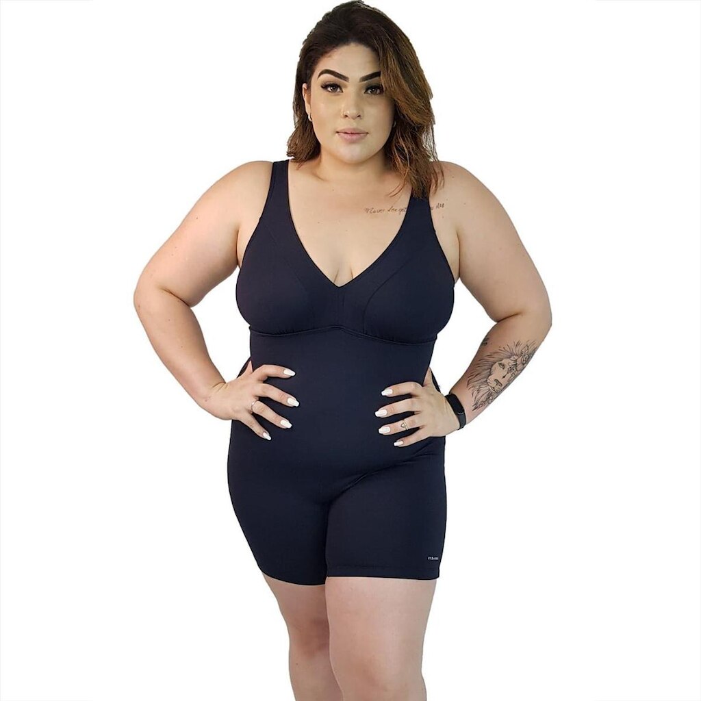 Macaquinho Natação Plus Size com Sustentação Light Preto