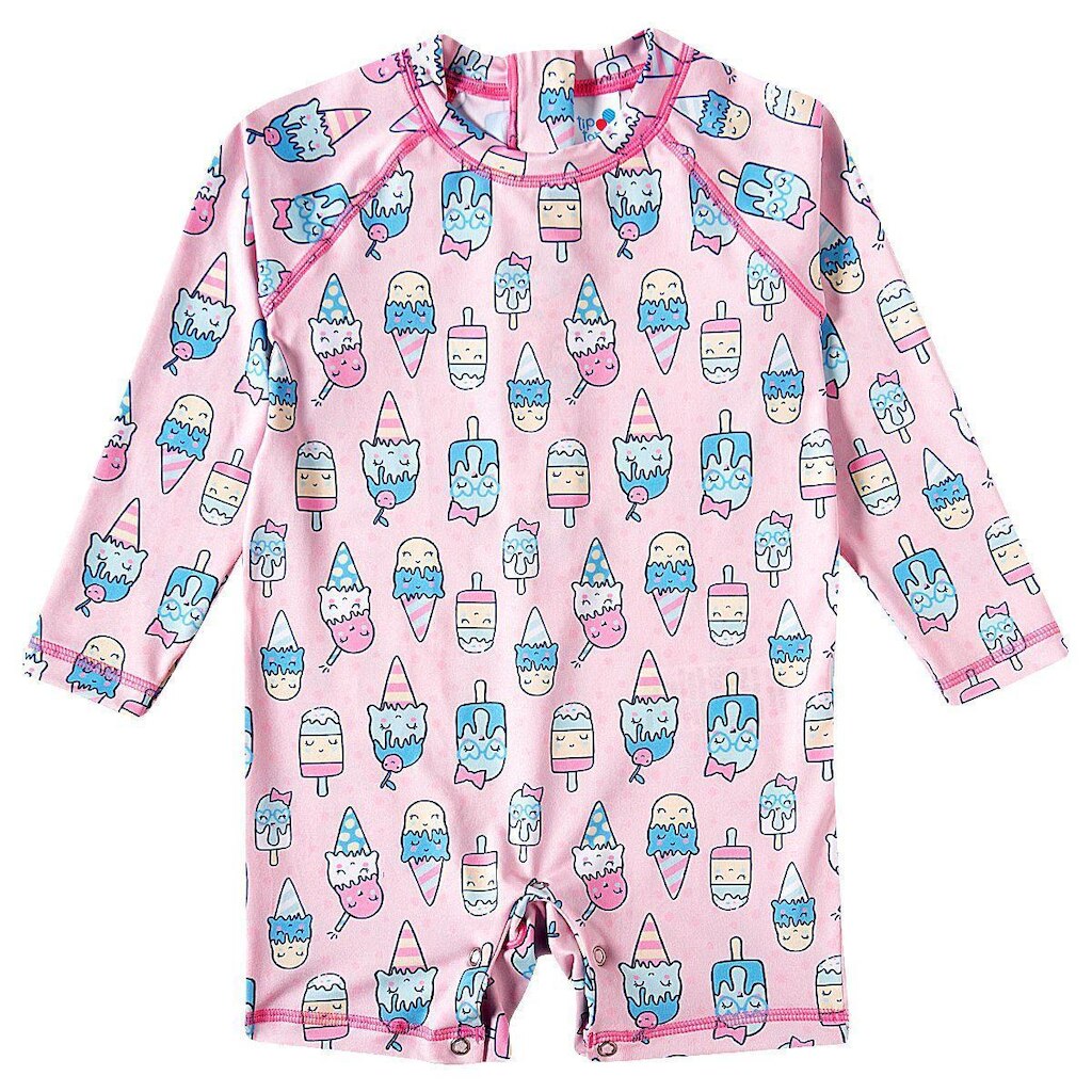 Macaquinho Praia Infantil Proteção UV 50+ Sorvetes Rosa Tip Top