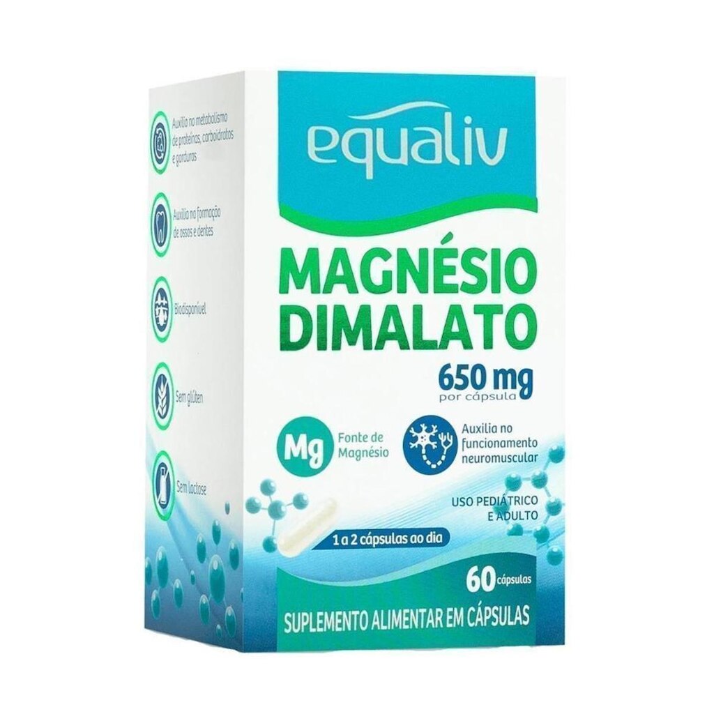 Magnésio Dimalato 650mg 60 Cápsulas Equaliv
