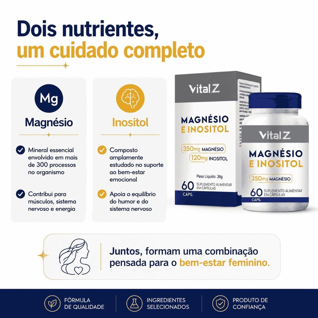 Magnésio e Inositol 60 Cápsulas