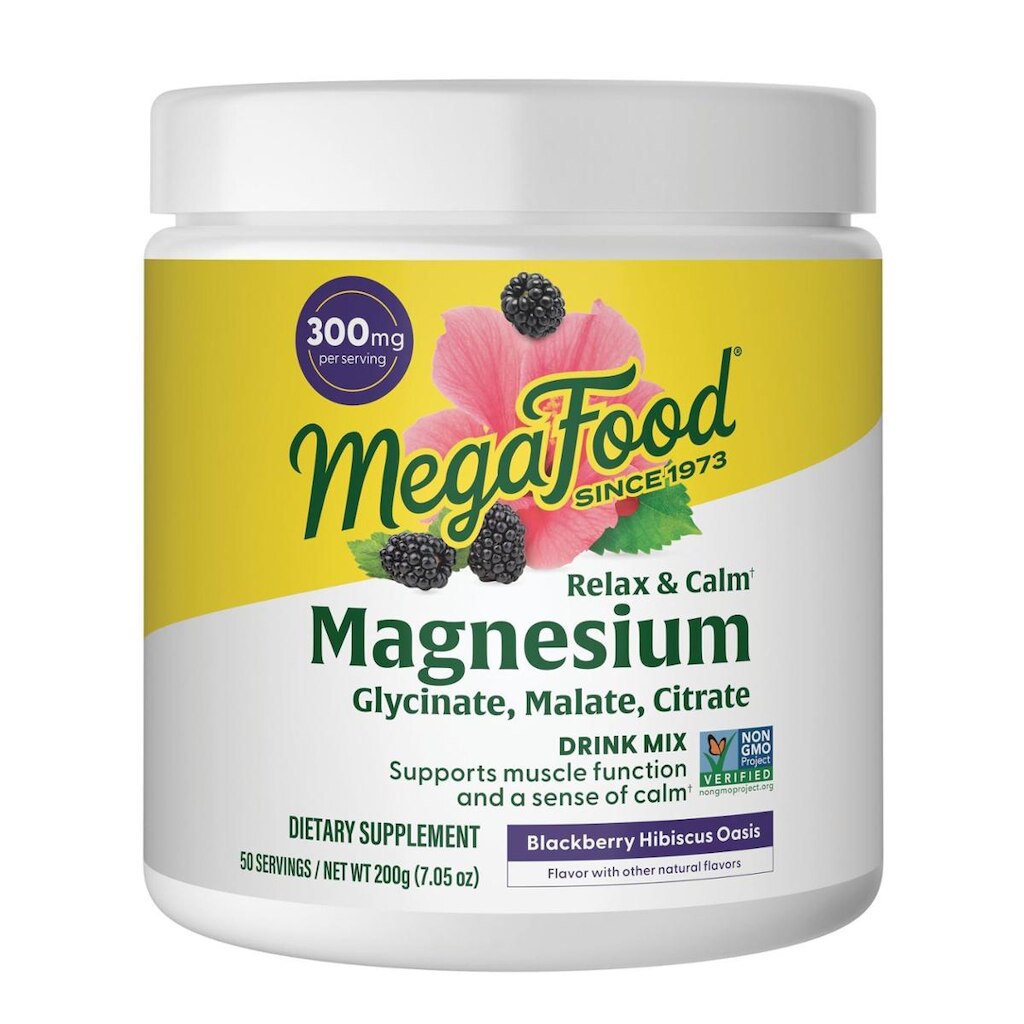 Magnésio em pó MegaFood Relax + Calm 200g de hibisco de amora