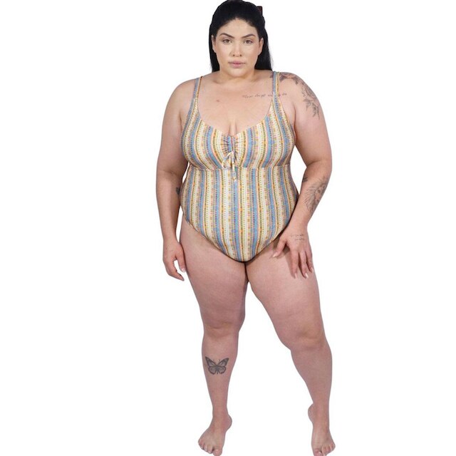 Maiô Body Detalhe Rolote Frente Blocos de Cor